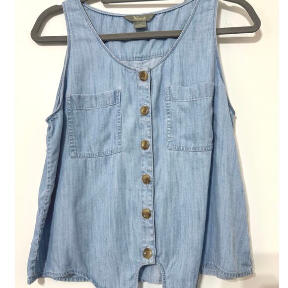 Natural Reflections Tie-Front Stripe Sleeveless Top Blue Denim-Look Size Medium - Picture 3 of 12